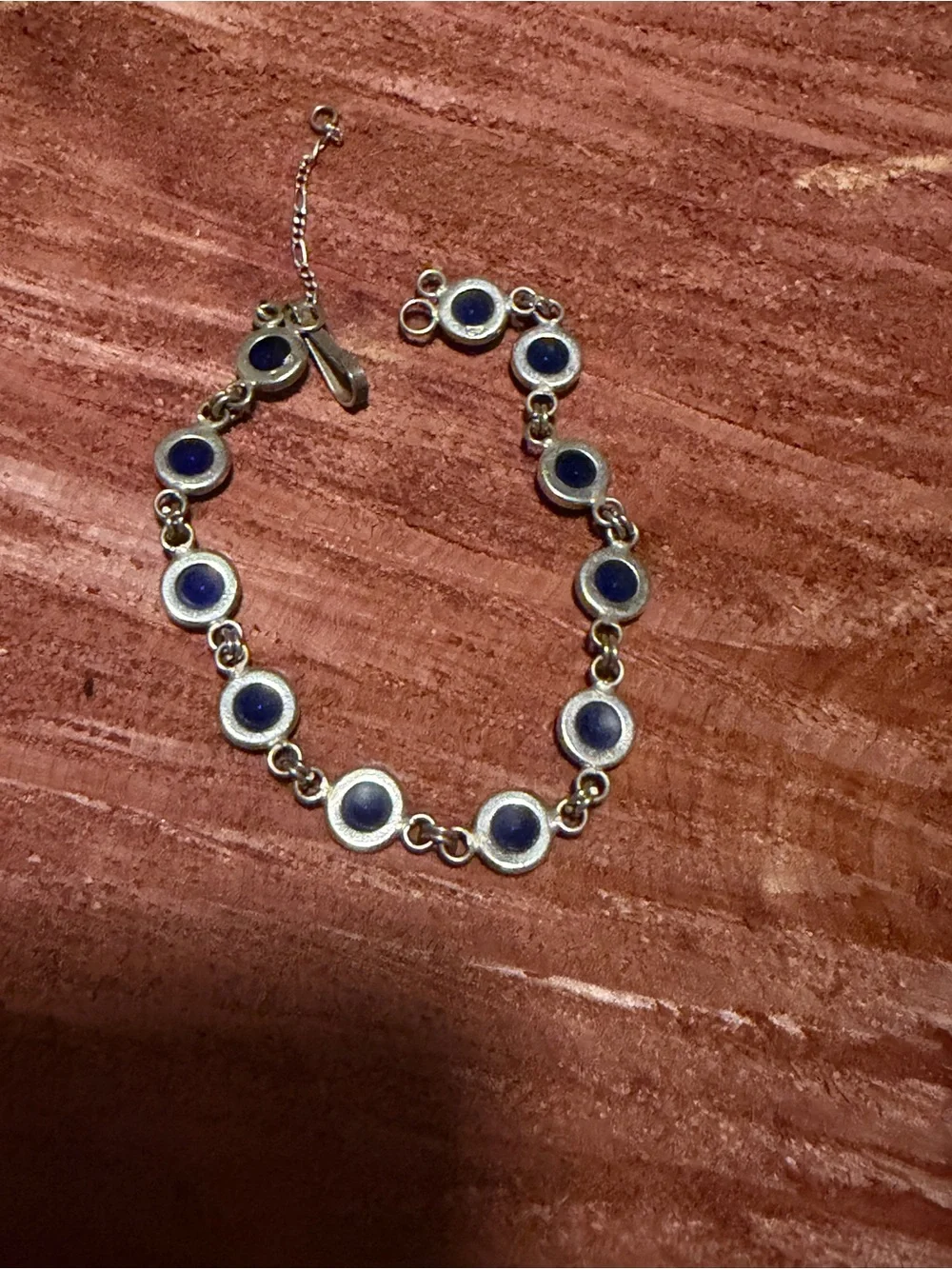 925 Sterling Silver Blue Cabochon Link Bracelet - Unbranded